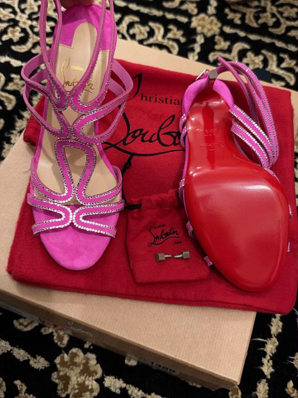 Christian Louboutin Hot Pink Crystal Strap Stiletto Sandals